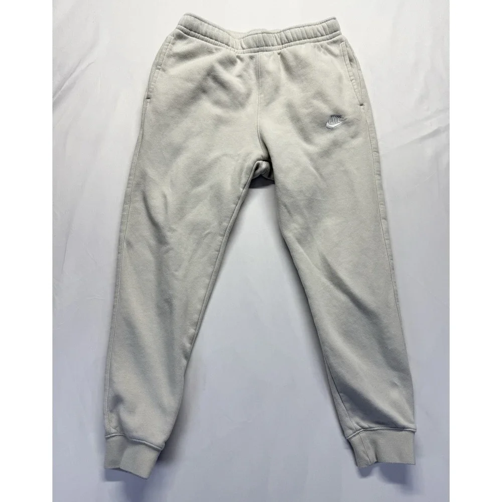 Nike Jogger‎ Sweatpants Mens Medium Beige fleece Athletic drawstring back pocket
